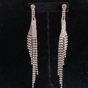 Vtg Long Rhinestone Dangle Earrings.